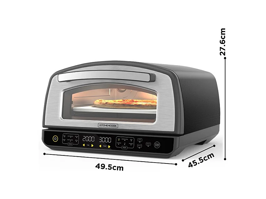 Kitchencook - Four à Pizza - 2000w - Jusqu'à 450°c - 12 Programmes - Plaque De Cuisson En émail, Pelle Et Coupe Pizza En Inox