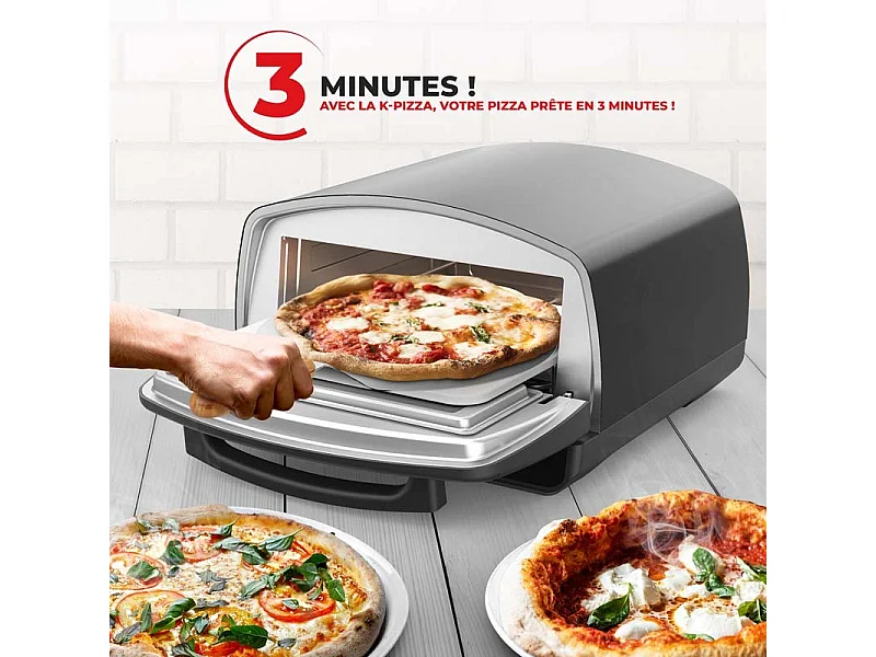 Kitchencook - Four à Pizza - 2000w - Jusqu'à 450°c - 12 Programmes - Plaque De Cuisson En émail, Pelle Et Coupe Pizza En Inox