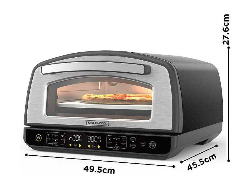 Kitchencook - Four à Pizza - 2000w - Jusqu'à 450°c - 12 Programmes - Plaque De Cuisson En émail, Pelle Et Coupe Pizza En Inox