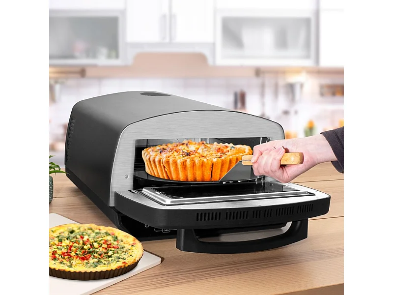 Kitchencook - Four à Pizza - 2000w - Jusqu'à 450°c - 12 Programmes - Plaque De Cuisson En émail, Pelle Et Coupe Pizza En Inox