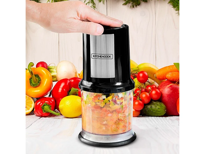 Kitchencook - Mini Hachoir électrique 500ml - 2 Lames En Acier Inoxydable - Bol Gradué - Vitesse Rotation 27000trs/min