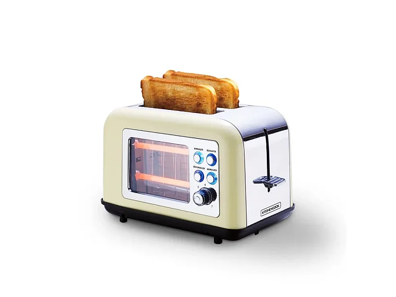 Kitchencook - Toasteo_glass_beige - Grille-pain Avec Fenêtre - 2 Larges Fentes - 800 W - Beige