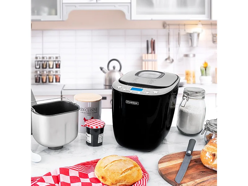 Kitchencook - Machine à Pain - Départ Différé - 550w - 12 Programmes Intégrés - Cuve Amovible Antiadhésive - Noir