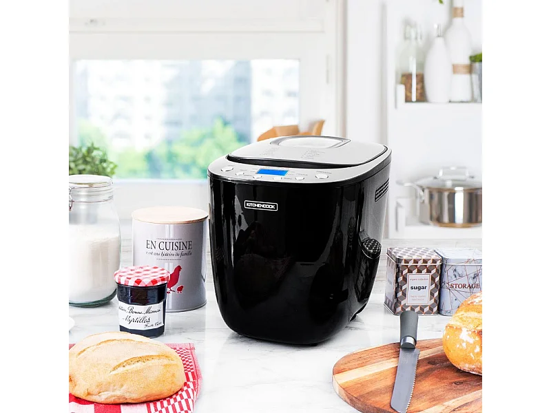 Kitchencook - Machine à Pain - Départ Différé - 550w - 12 Programmes Intégrés - Cuve Amovible Antiadhésive - Noir