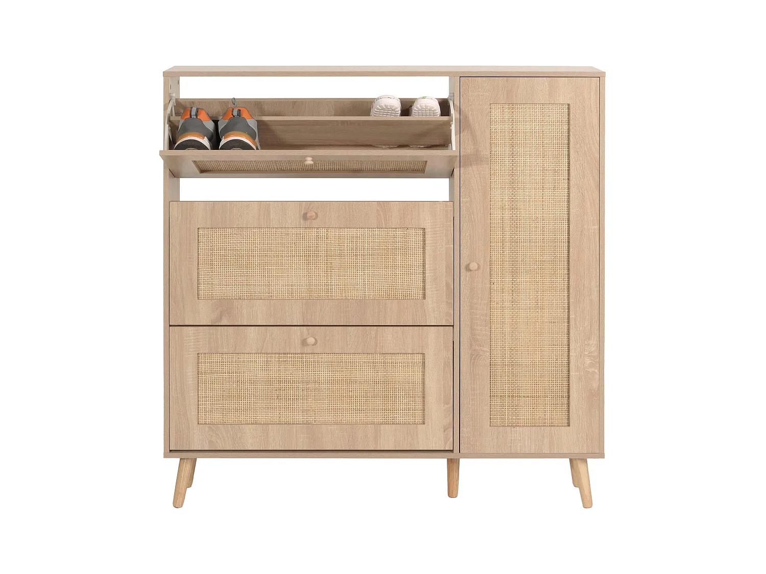 Meuble à chaussures en rotin MCW-M37,  aspect chêne