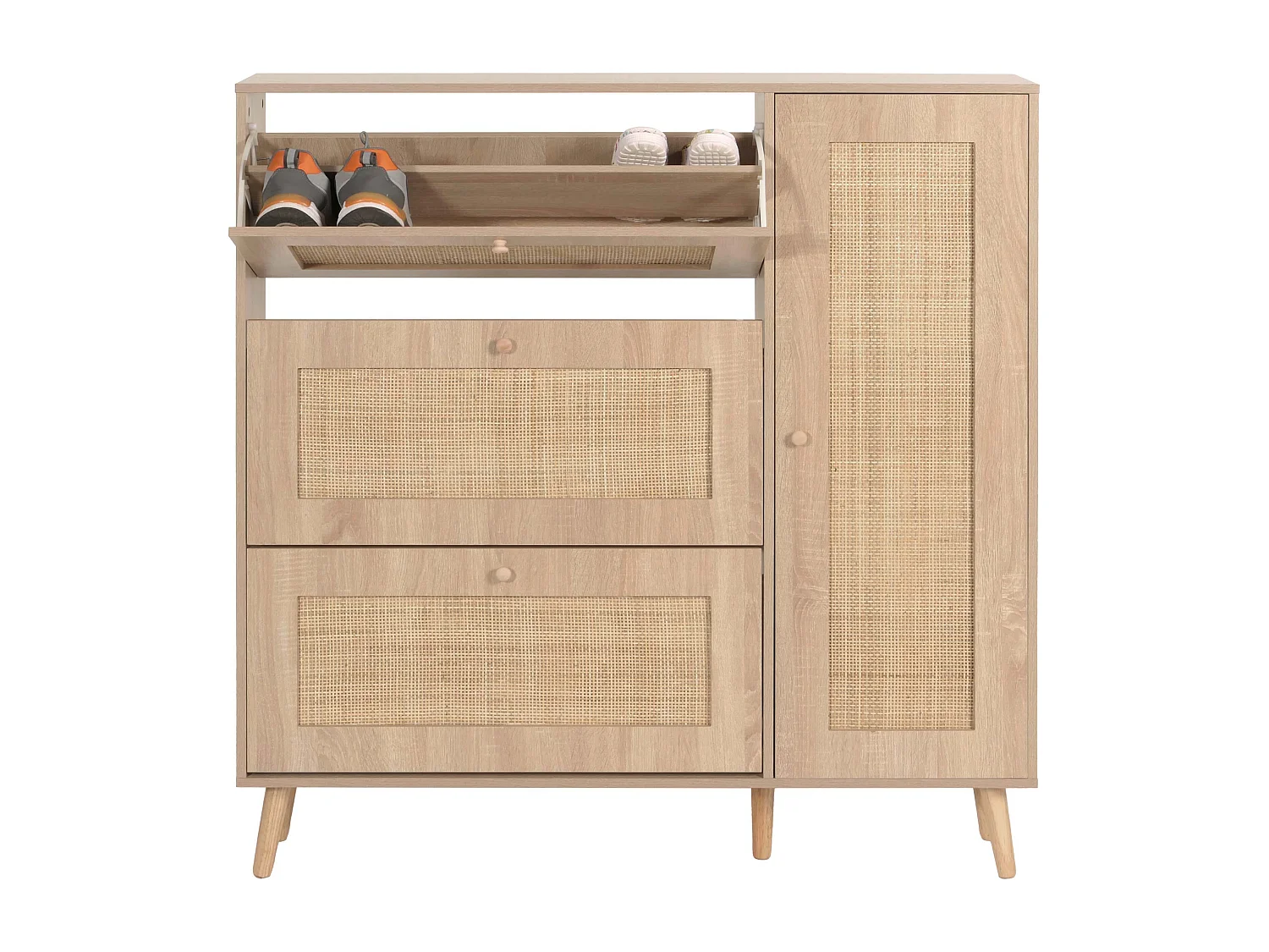 Meuble à chaussures en rotin MCW-M37,  aspect chêne