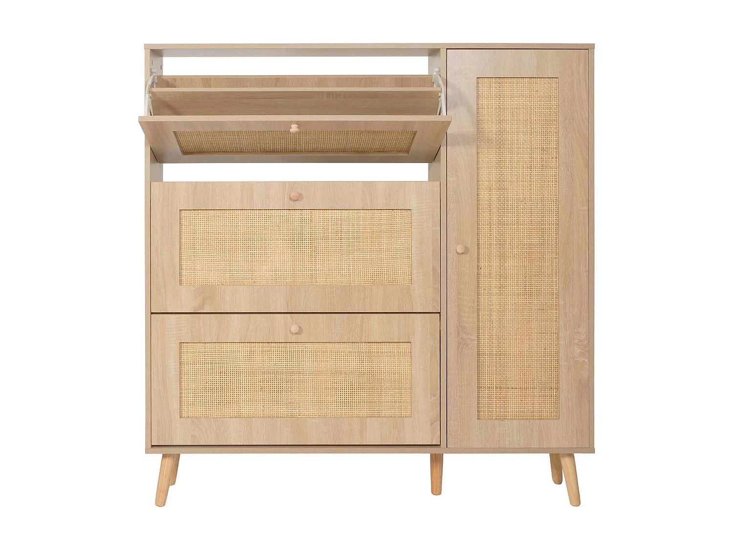 Meuble à chaussures en rotin MCW-M37,  aspect chêne