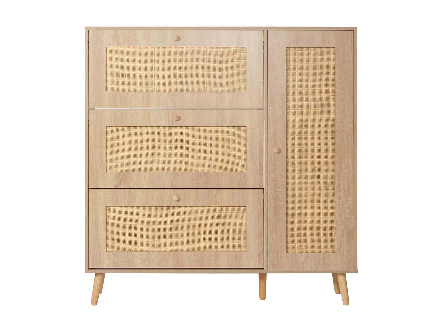 Meuble à chaussures en rotin MCW-M37,  aspect chêne