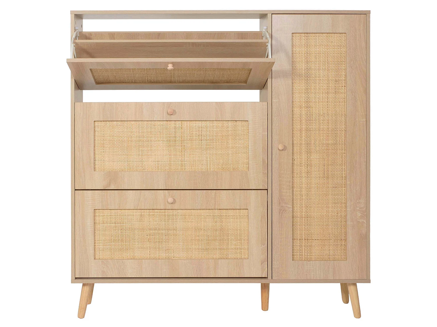 Meuble à chaussures en rotin MCW-M37,  aspect chêne