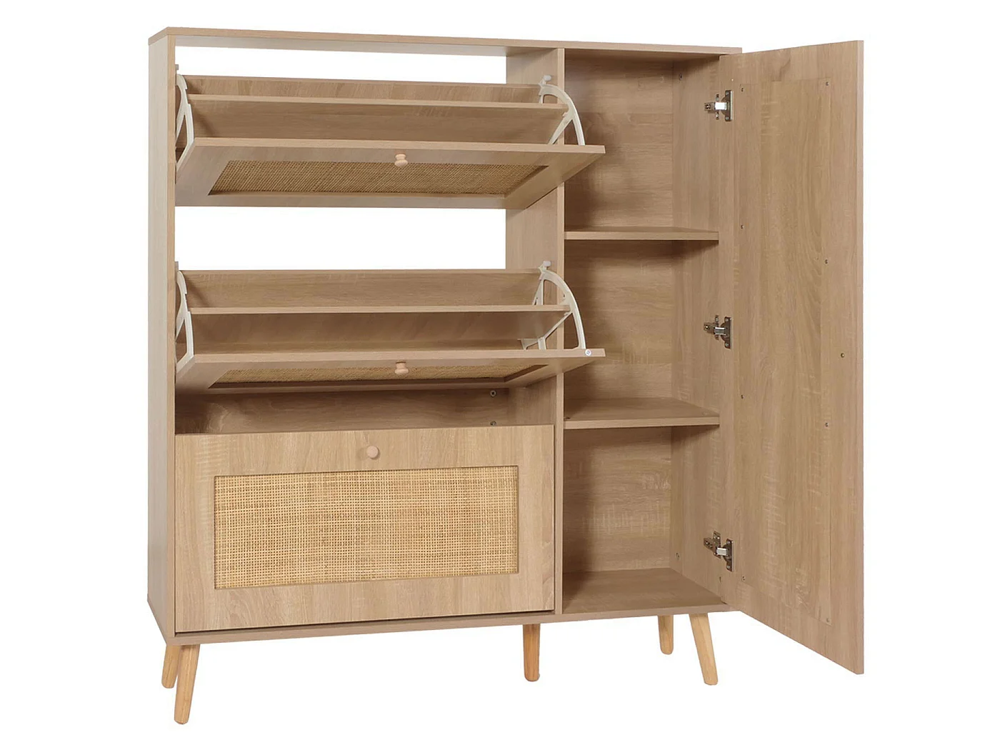 Meuble à chaussures en rotin MCW-M37,  aspect chêne