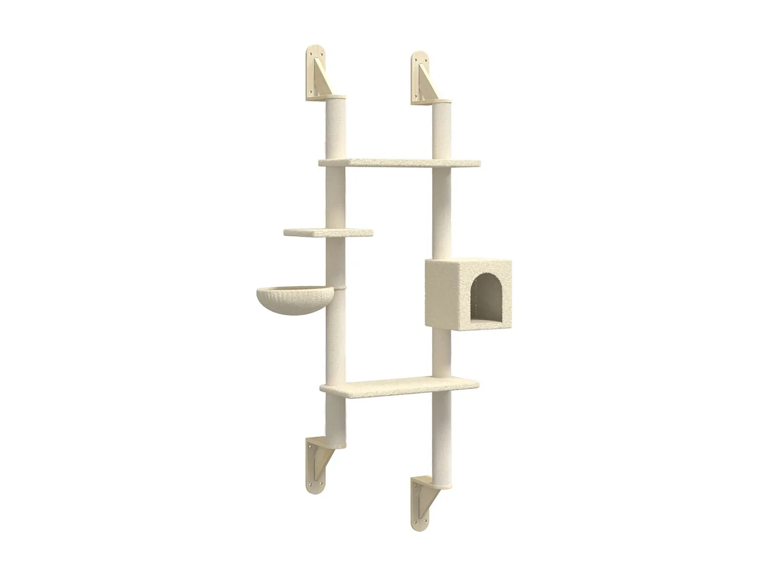 Wand-Katzenbaum Creme 180 cm mit Kratzbaum und Haus für Katzen