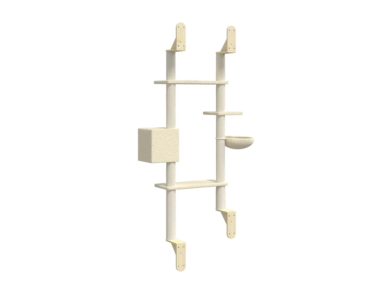 Wand-Katzenbaum Creme 180 cm mit Kratzbaum und Haus für Katzen