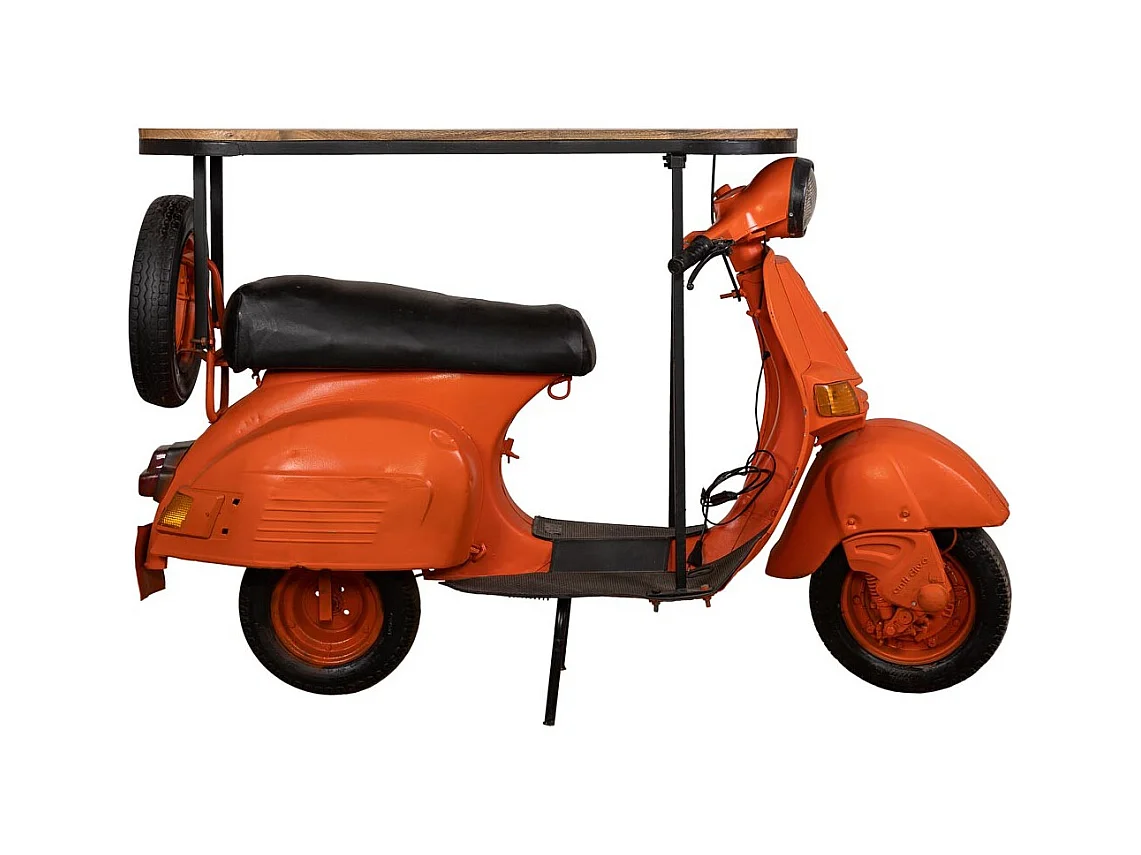 Barre porte-bouteilles moto vespa en métal et bois orange 185x66x115h