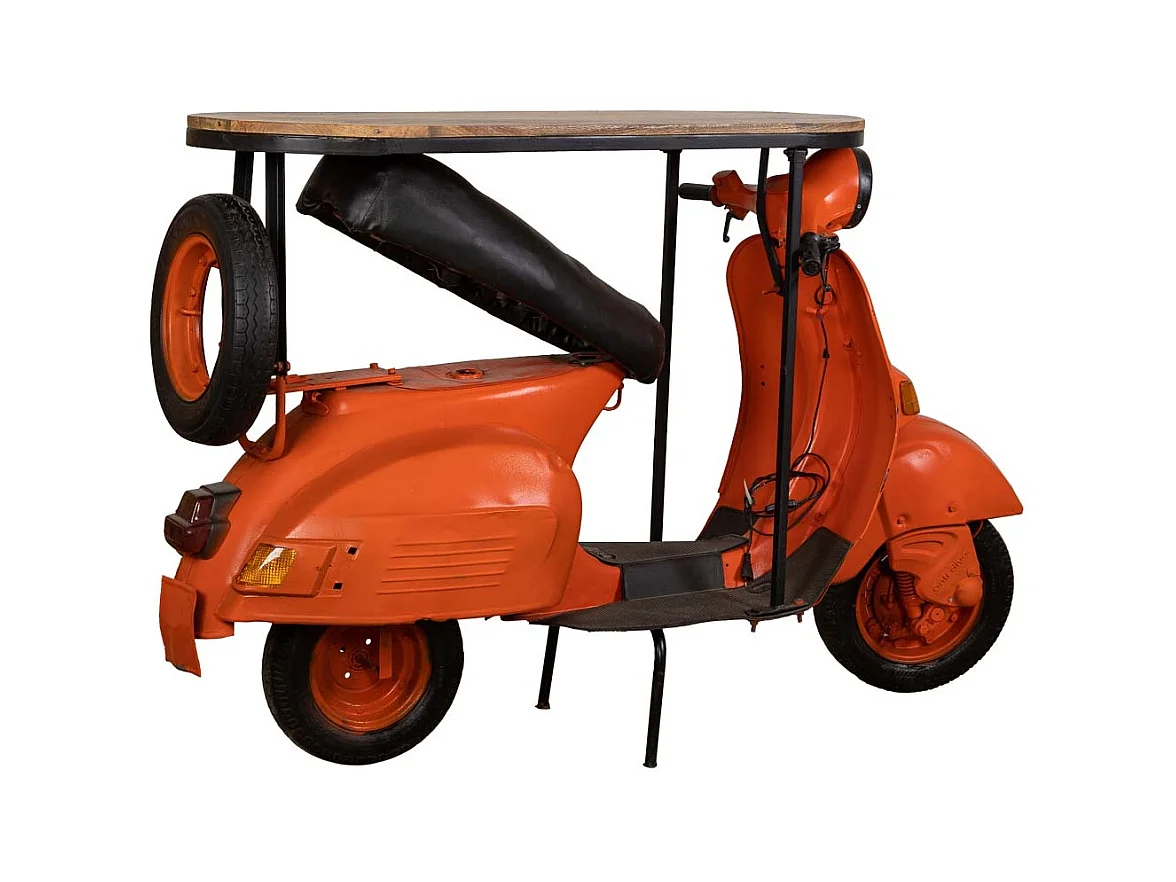 Barre porte-bouteilles moto vespa en métal et bois orange 185x66x115h
