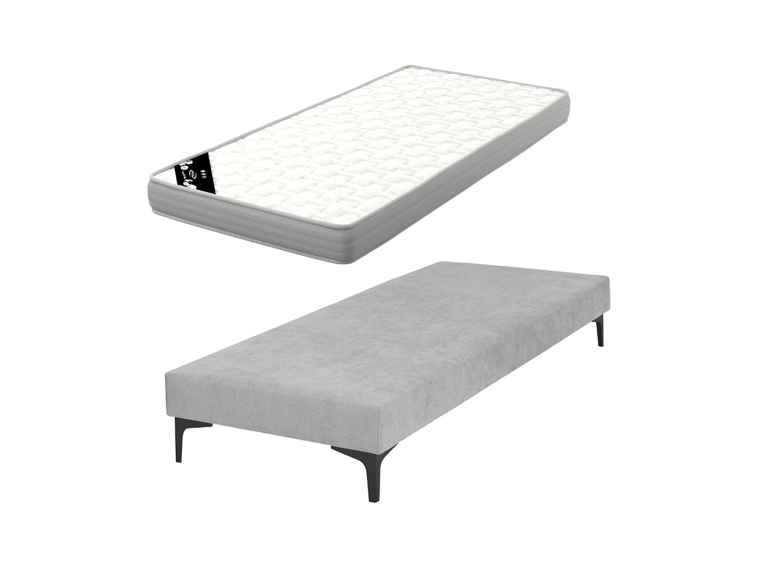 Pack sommier tapissier avec matelas 70x190 cm bois massif gris HILIANA