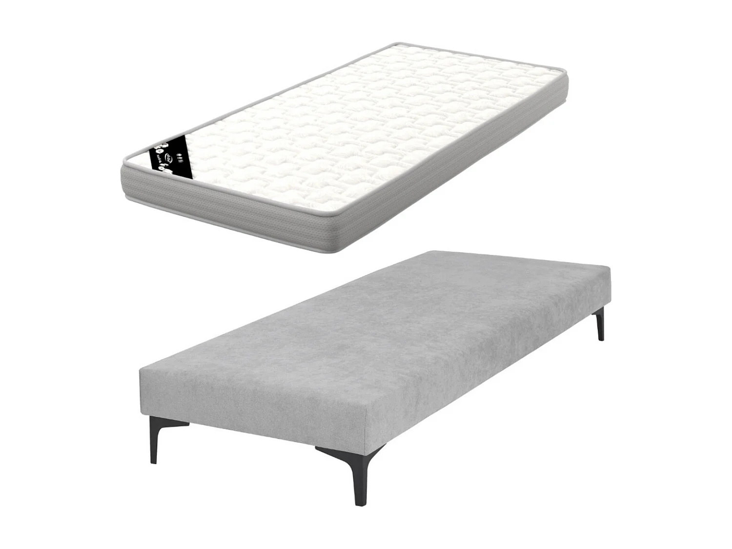 Pack sommier tapissier avec matelas 70x190 cm bois massif gris HILIANA