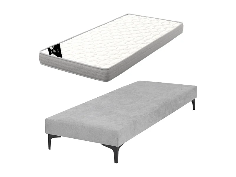 Pack sommier tapissier avec matelas 70x190 cm bois massif gris HILIANA