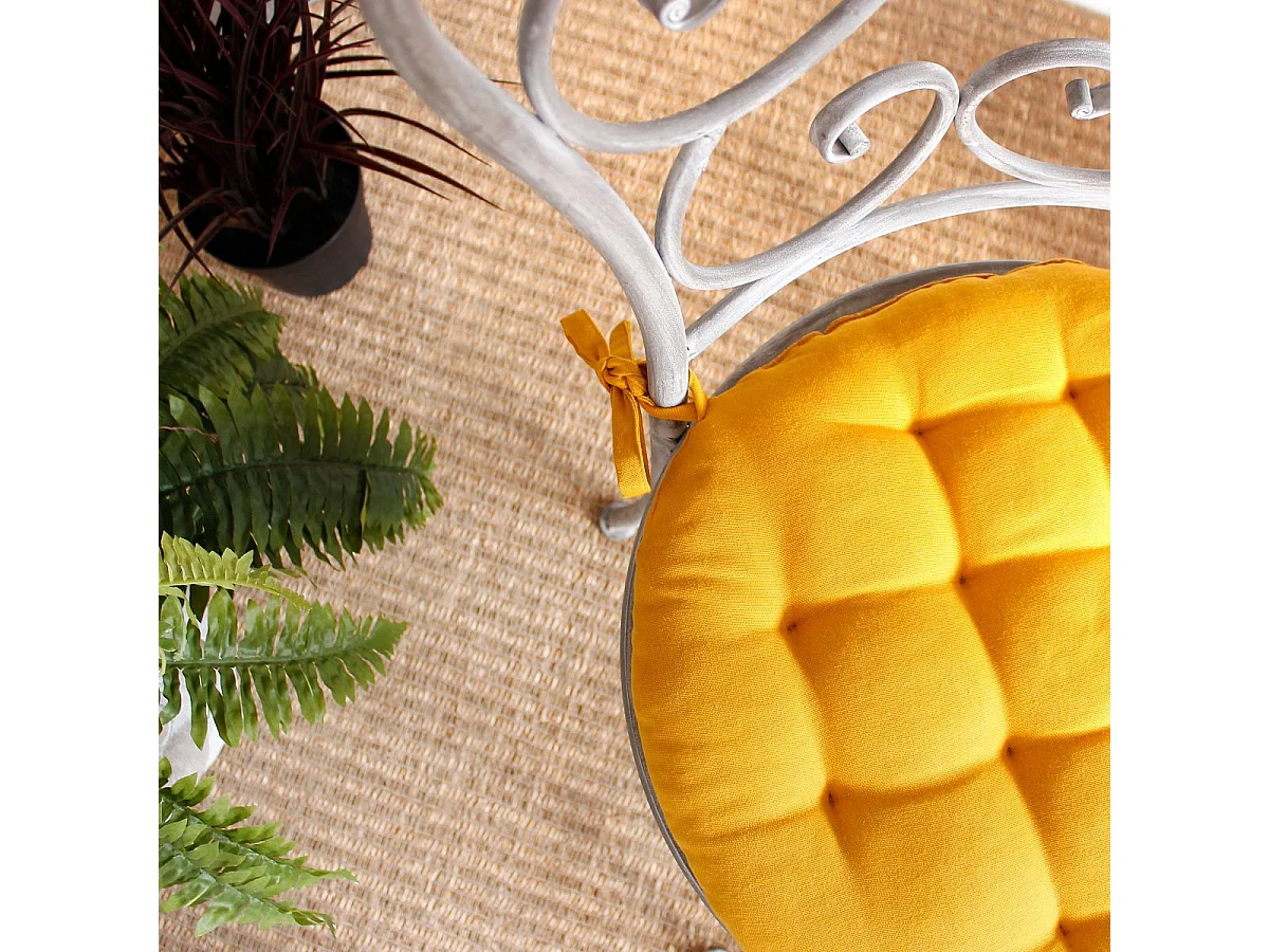 Galette de Chaise Piquée Uni "Panama" 38cm Moutarde