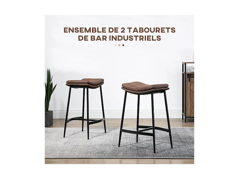 Lot de 2 tabourets de bar MARIUS marron et noir