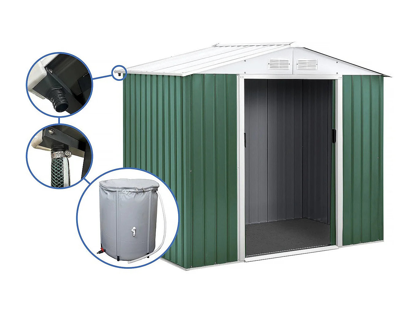 Abrigo de jardim em metal "Rosas" 4,07 m² com recuperador de água e calha integrada