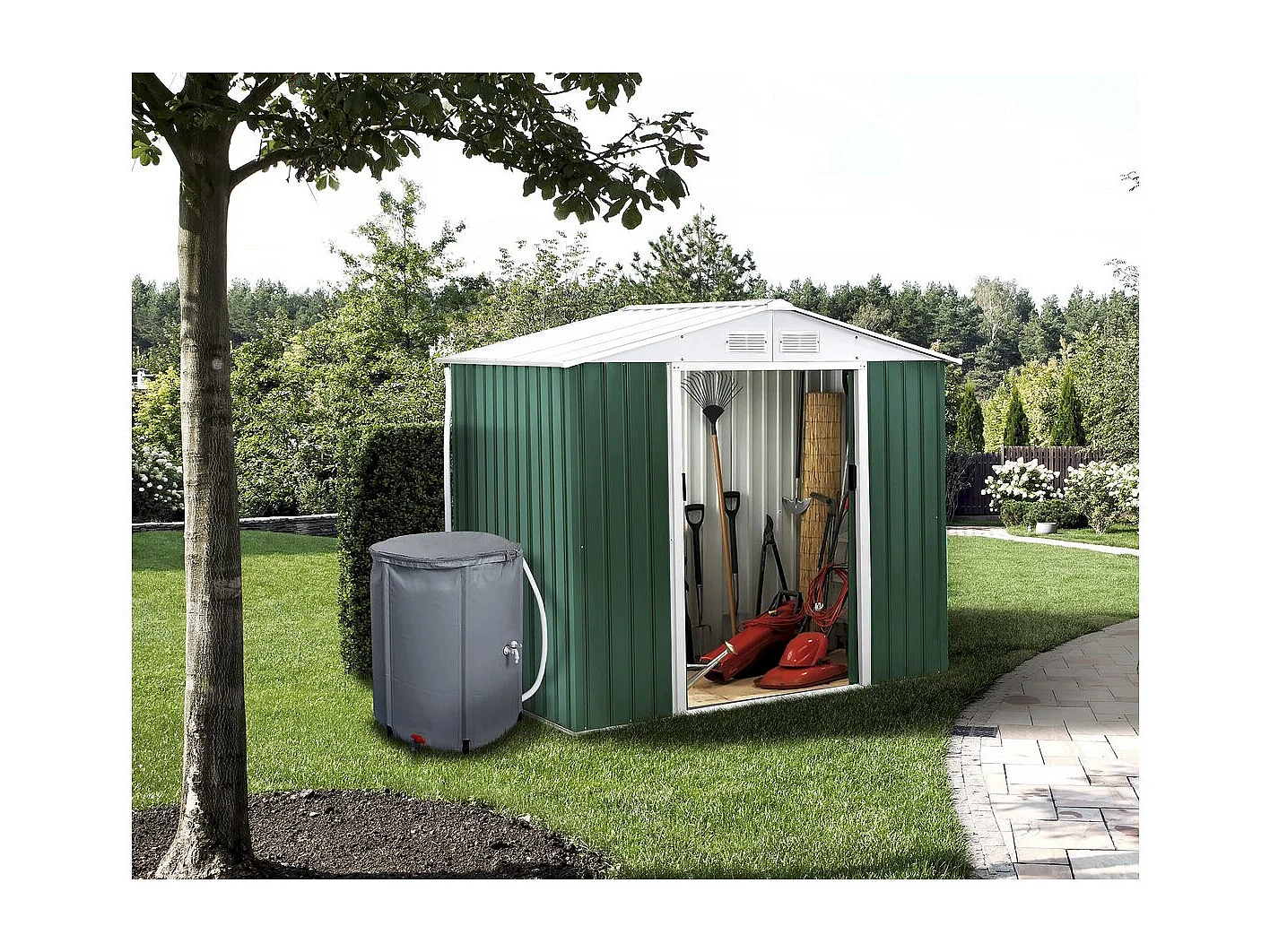 Abrigo de jardim em metal "Rosas" 4,07 m² com recuperador de água e calha integrada