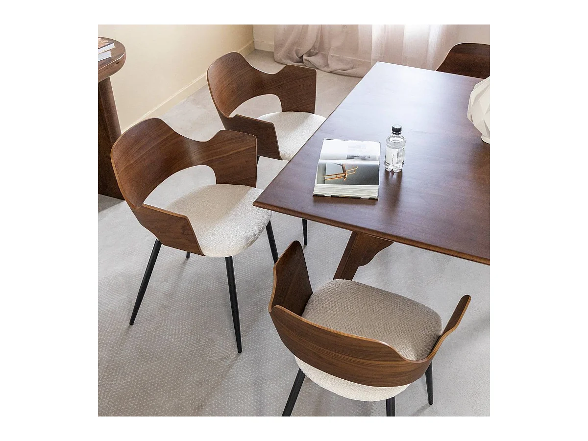 Silla de madera oscura y tela cruda Florence (lote de 2)