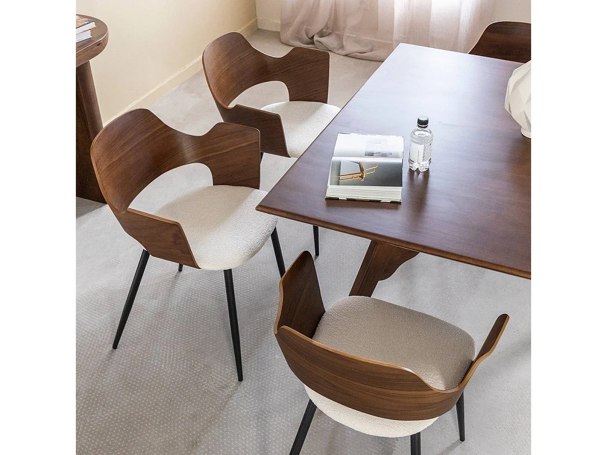 Silla de madera oscura y tela cruda Florence (lote de 2)