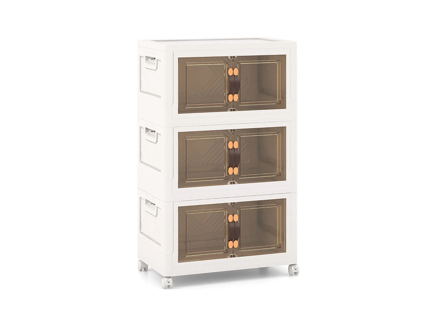 Armoire de Rangement à 3 Bacs Pliables et Empilables Roues Verrouillables Boîtes de Rangement Empilables pour Salon Chambre Blanc