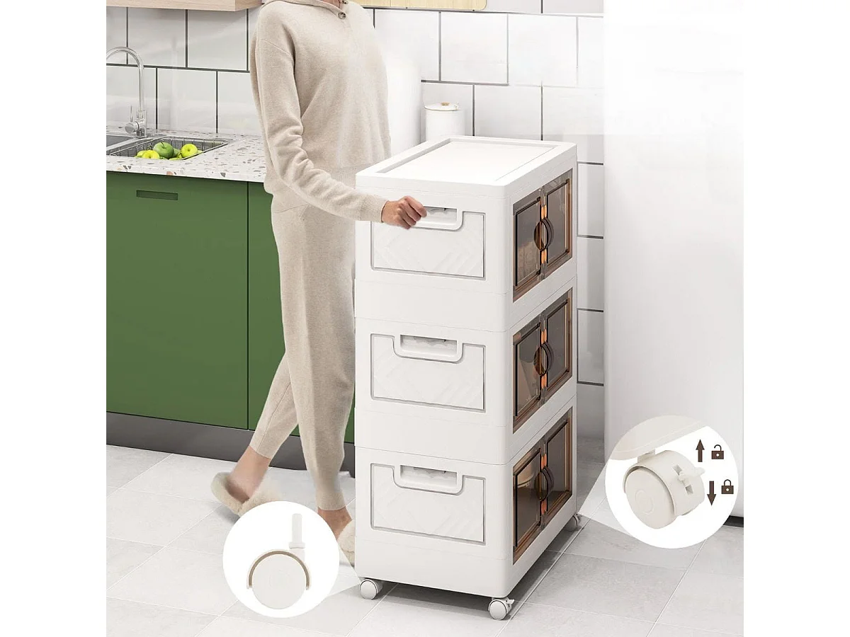 3er Set Stapelbare Aufbewahrungsboxen mit Deckel & Türen Faltbare 44,5 x 30 x 77,5 cm