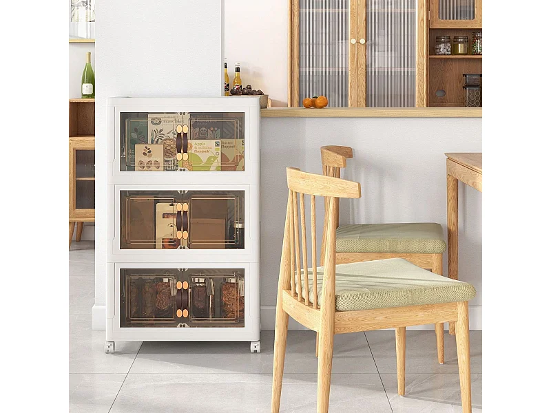 3er Set Stapelbare Aufbewahrungsboxen mit Deckel & Türen Faltbare 44,5 x 30 x 77,5 cm