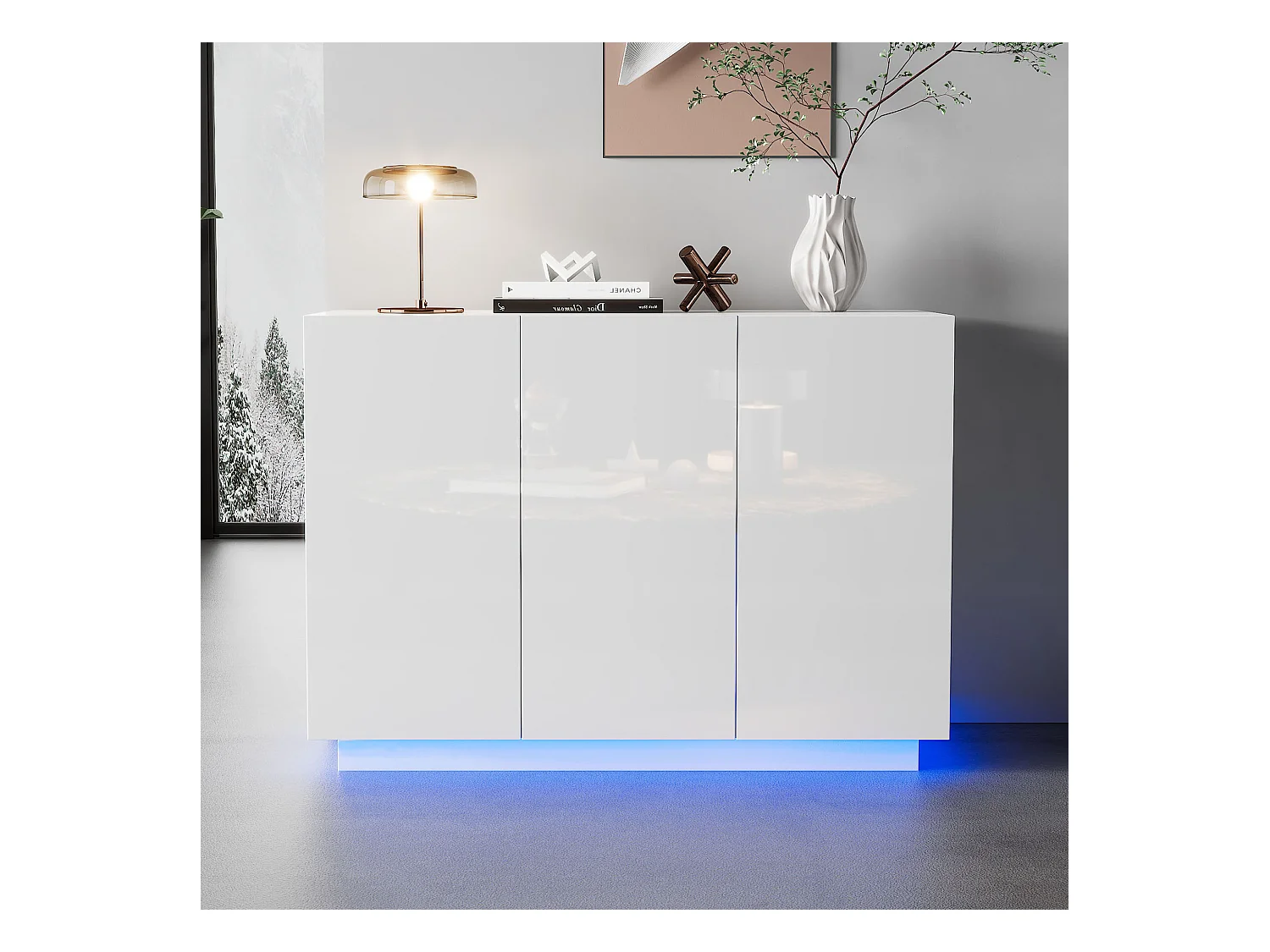 Buffet salle à manger LED 3 portes meuble de rangement en bois - blanc (120x40x75 cm)