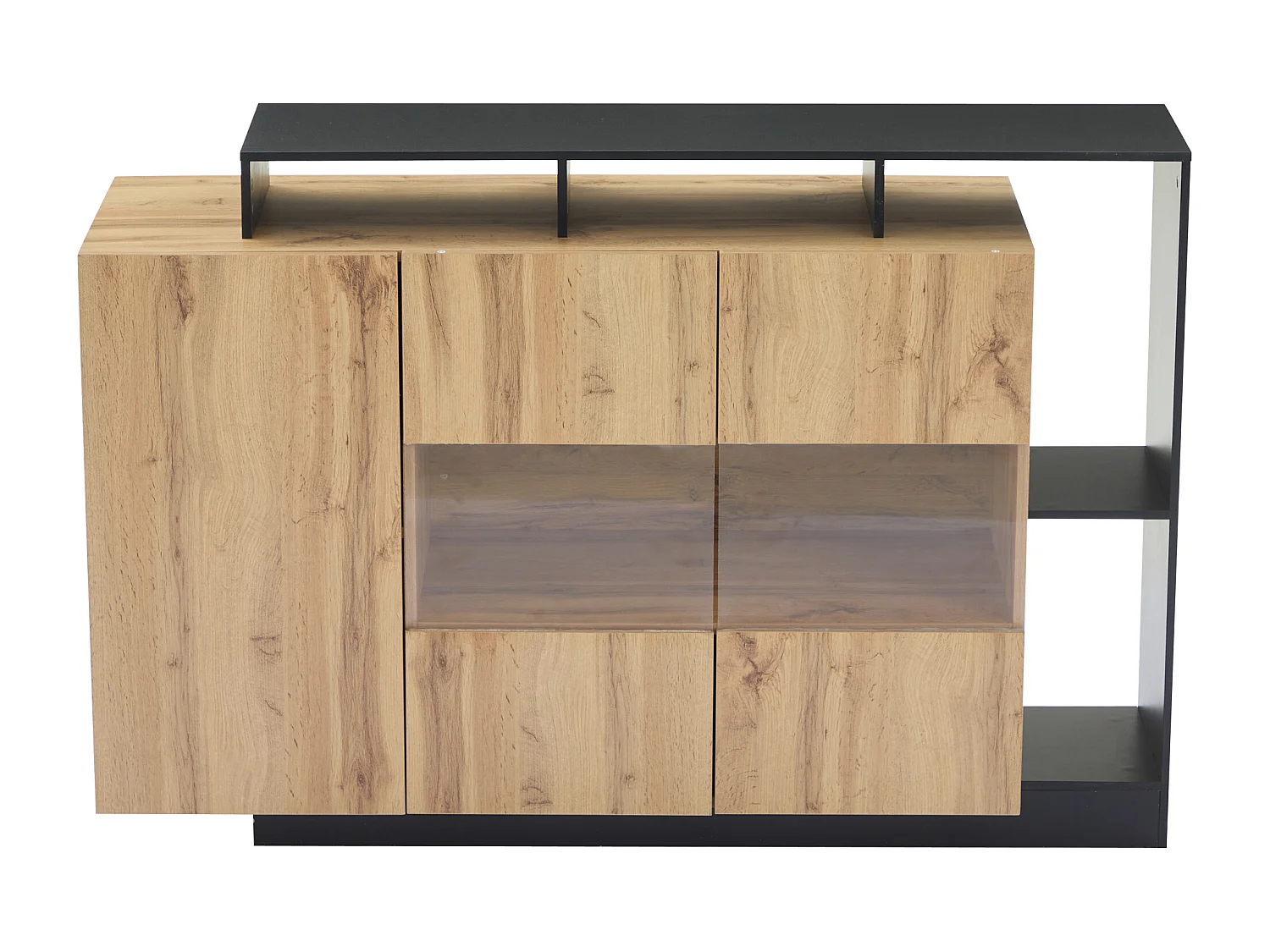 Buffet 140x44x94 cm LED 3 portes et verre décoratif - meuble de rangement en bois - marron