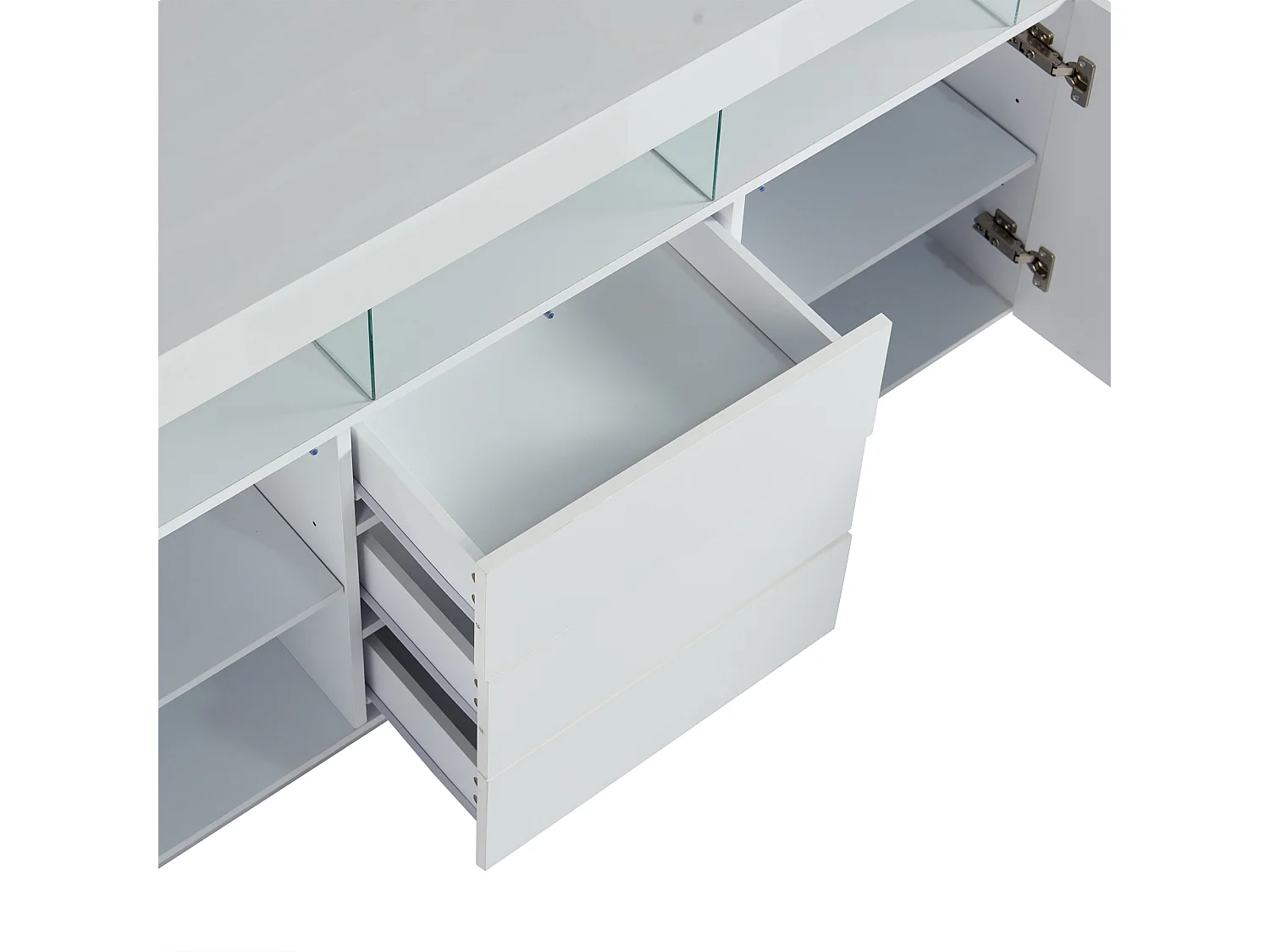 Buffet 140x35x80 cm LED 2 portes 3 tiroirs meuble de rangement en bois - blanc