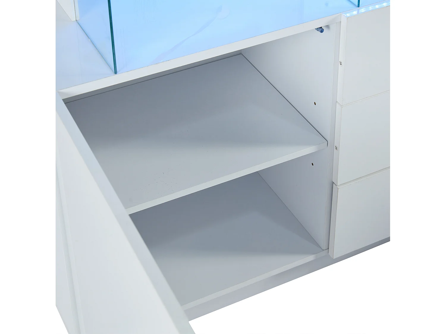 Buffet 140x35x80 cm LED 2 portes 3 tiroirs meuble de rangement en bois - blanc