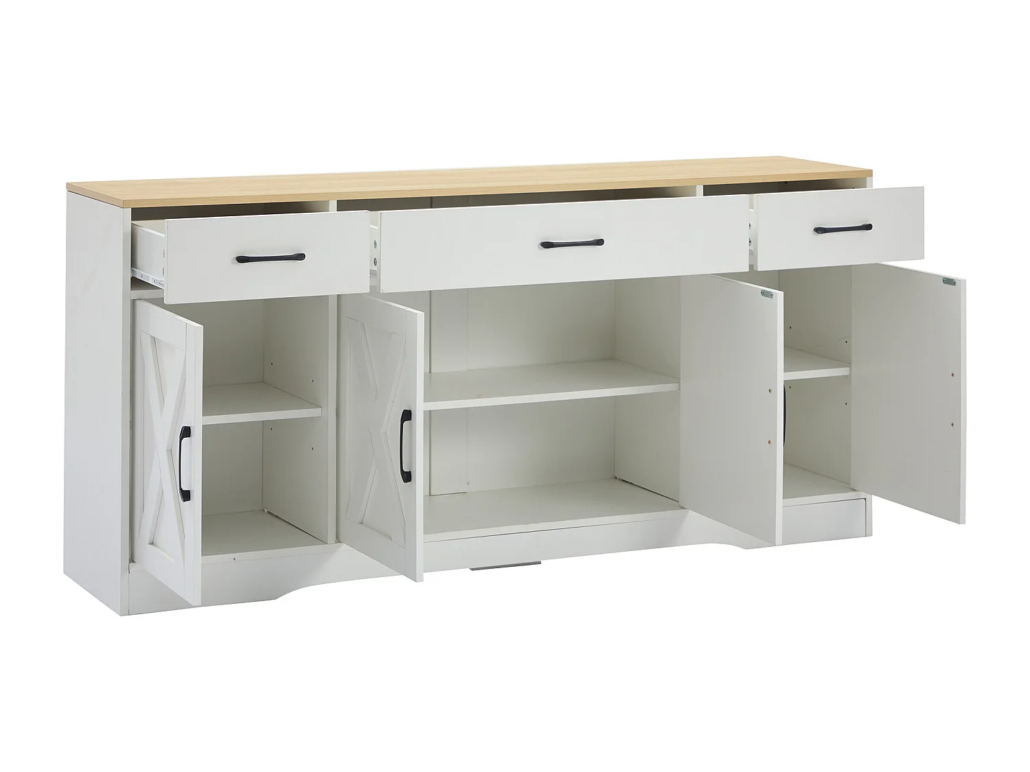 Buffet 160x37x75 cm 4 portes 3 tiroirs meuble de rangement en bois - blanc