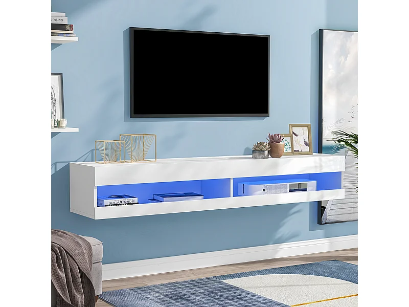 LED TV-meubel woonkamer open houten opbergmeubel - wit (140x40x30,5 cm)