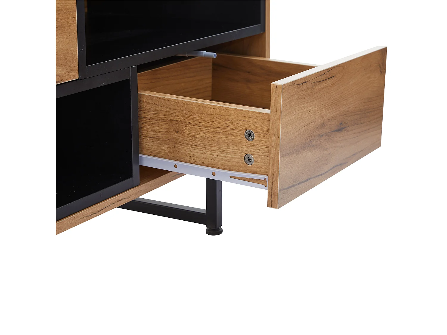 Bruine tv-kast met 2 deuren en 2 lades - open houten opbergmeubel (173x38x48 cm)