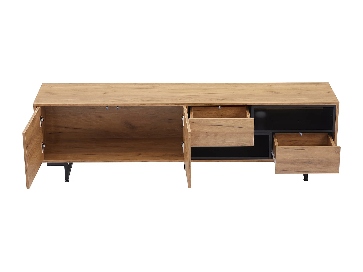 Bruine tv-kast met 2 deuren en 2 lades - open houten opbergmeubel (173x38x48 cm)