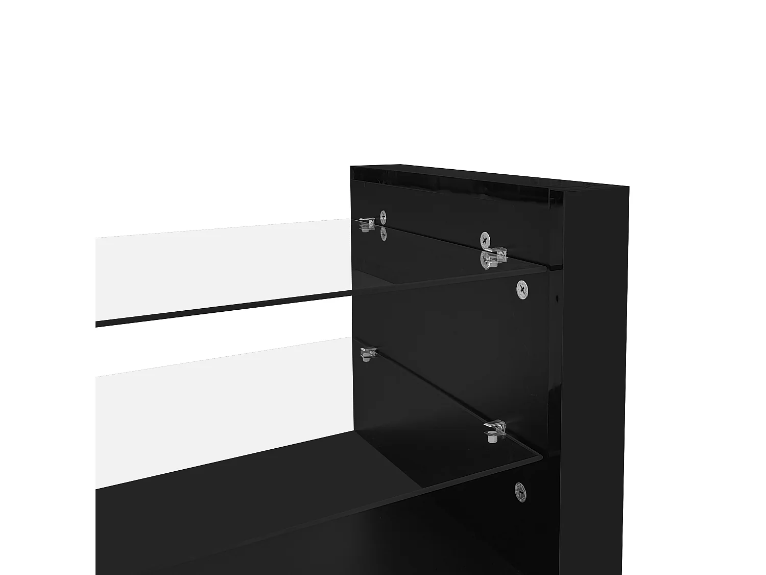 Meuble TV 181x38x38 cm avec lumières LED avec 2 portes battantes et étagères en verre - noir