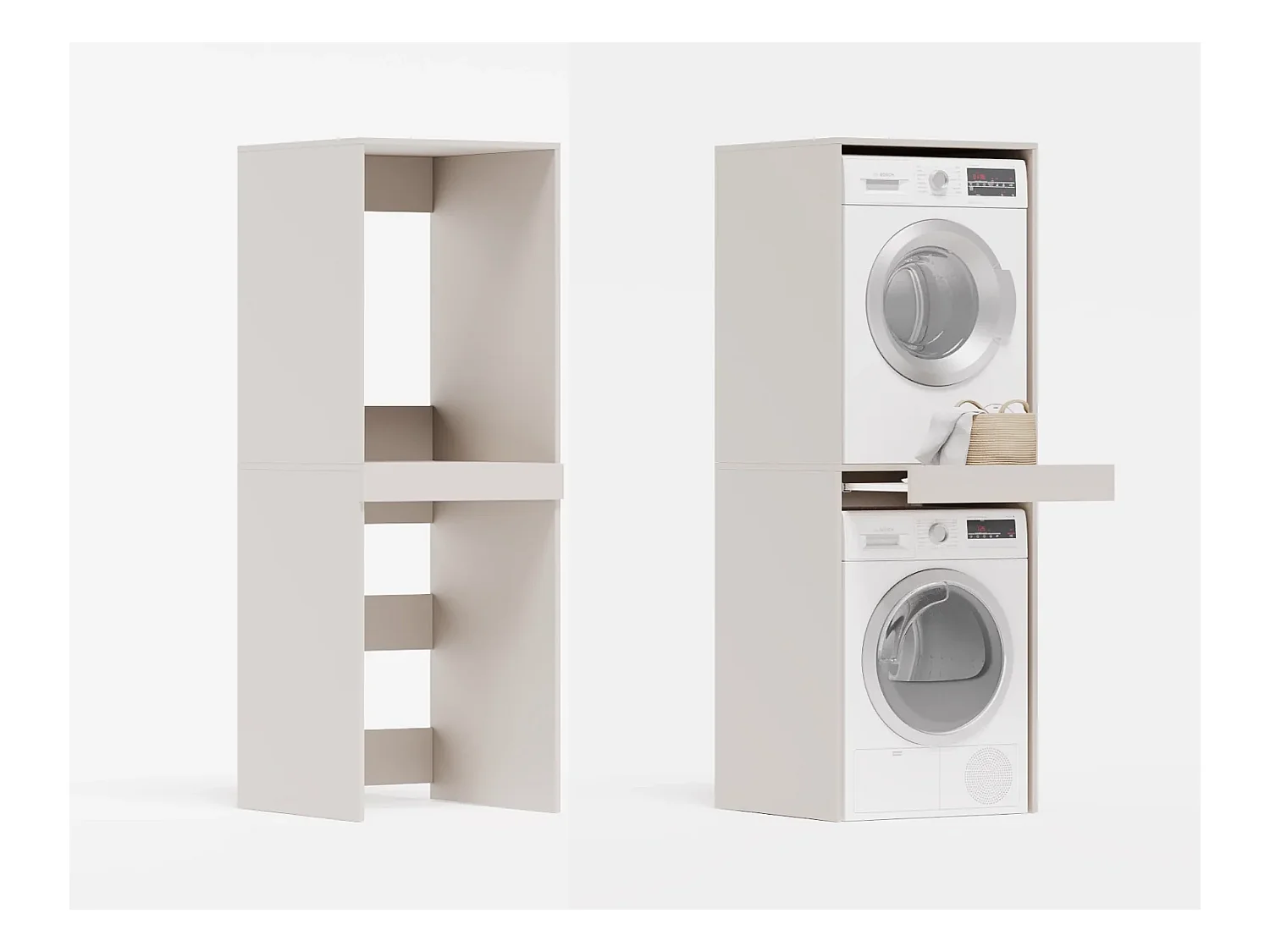 Schrank für Waschmaschine und Trockner mit ausziehbarem Regal • Aufbewahrungsschrank für Waschmaschine und Trockner • Oberschrank 187 x 65 x 66 cm