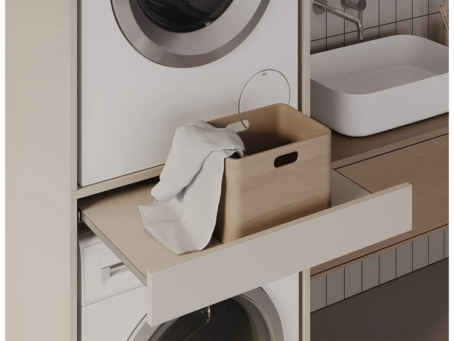 Armoire pour machine à laver et sèche-linge avec tablette coulissante • Meuble de rangement pour lave-linge et sèche-linge • Armoire de surplomb 187 x 65 x 66 cm