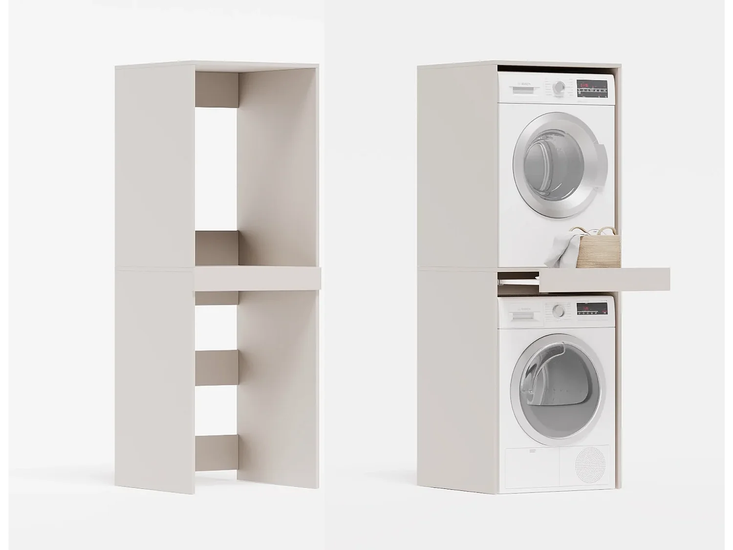 Armoire pour machine à laver et sèche-linge avec tablette coulissante • Meuble de rangement pour lave-linge et sèche-linge • Armoire de surplomb 187 x 65 x 66 cm