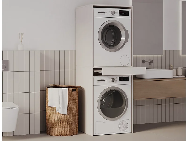 Armoire pour machine à laver et sèche-linge avec tablette coulissante • Meuble de rangement pour lave-linge et sèche-linge • Armoire de surplomb 187 x 65 x 66 cm