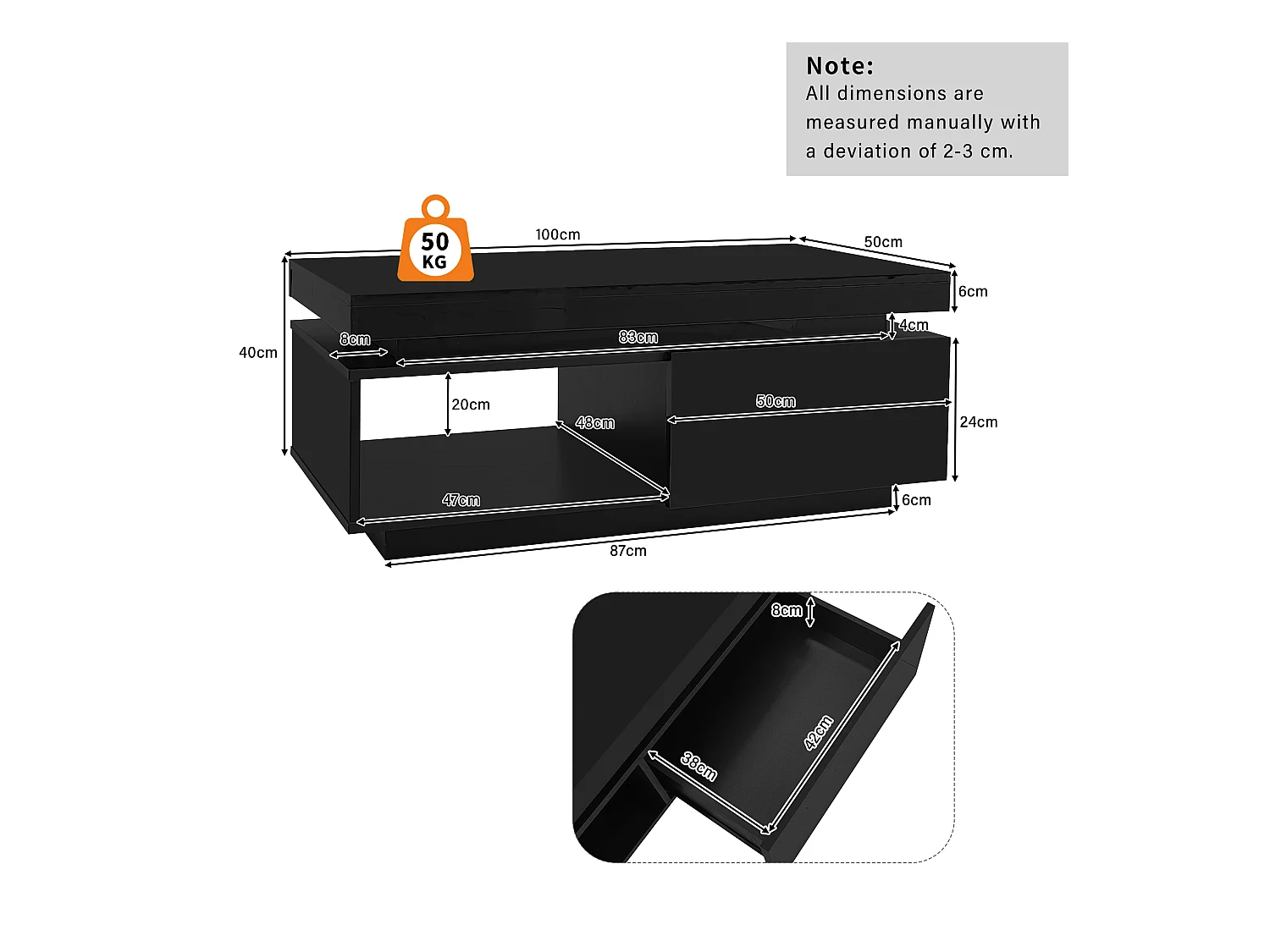 Woonkamer LED TV-meubelset + salontafel - houten opbergmeubel - zwart (181x38x38 cm)