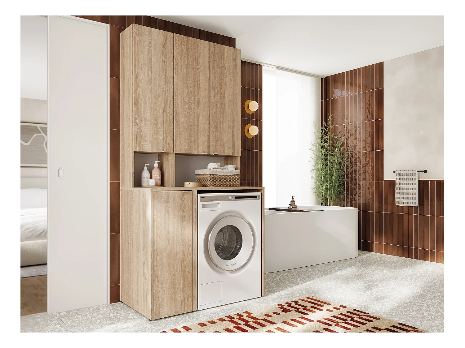 Ensemble de salle de bain - Armoire de machine à laver de 65 cm de large et armoire haute de 33 cm de large