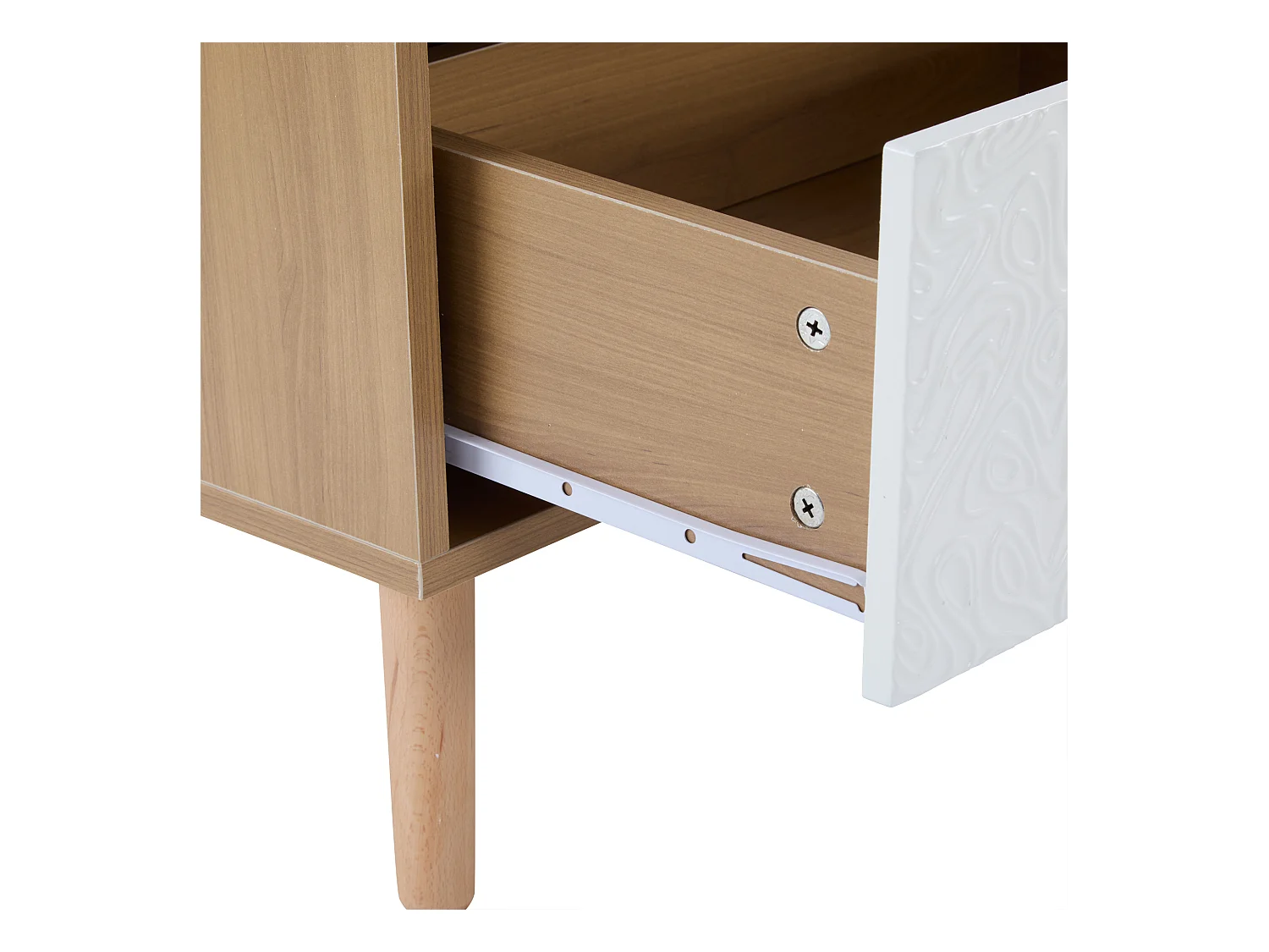 Meuble TV 150x35x39 cm avec 3 tiroirs texturés vintage - meuble de rangement ouvert - bois - marron