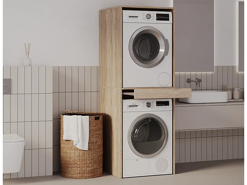 Kast voor wasmachine en droger met uittrekbaar schap • Opbergmeubel voor wasmachine en droger • Bovenkast 187 x 65 x 66 cm