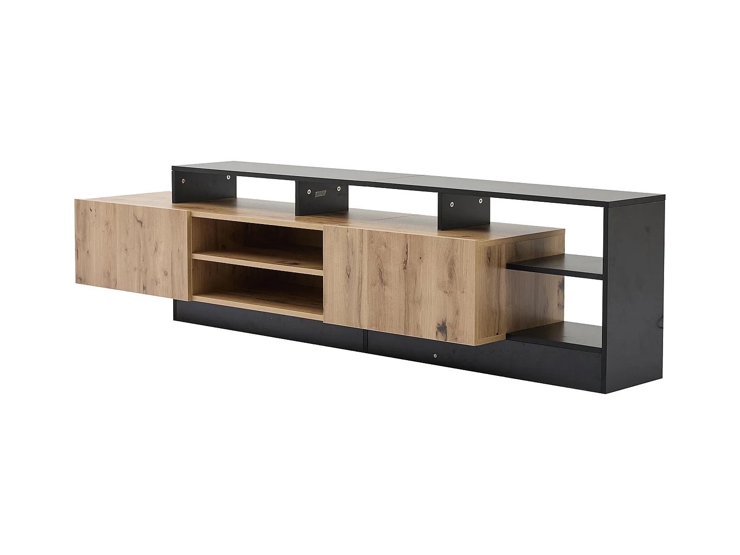 Meuble TV 2 portes battantes - LED - meuble de rangement ouvert - marron