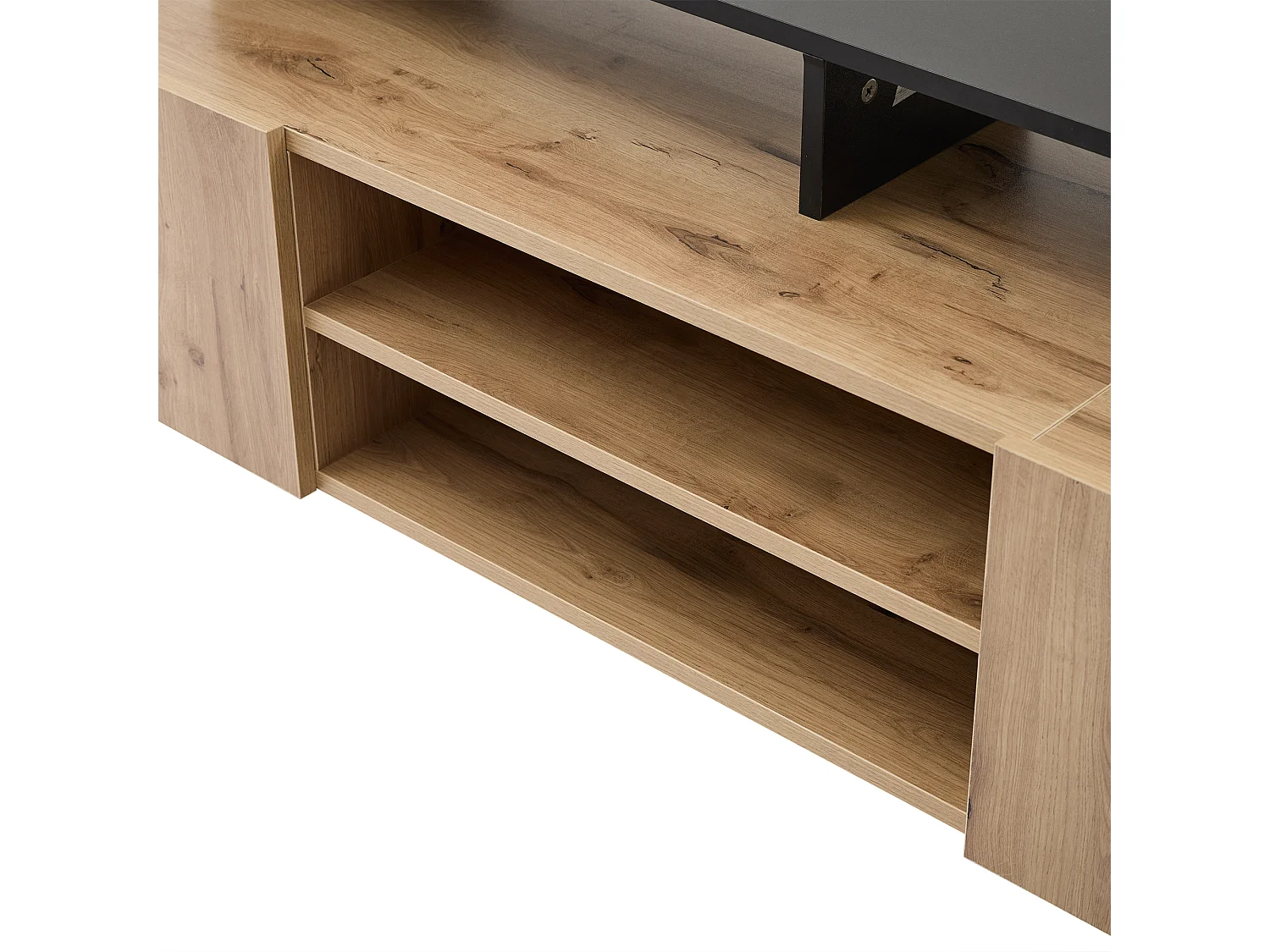 Meuble TV 2 portes battantes - LED - meuble de rangement ouvert - marron