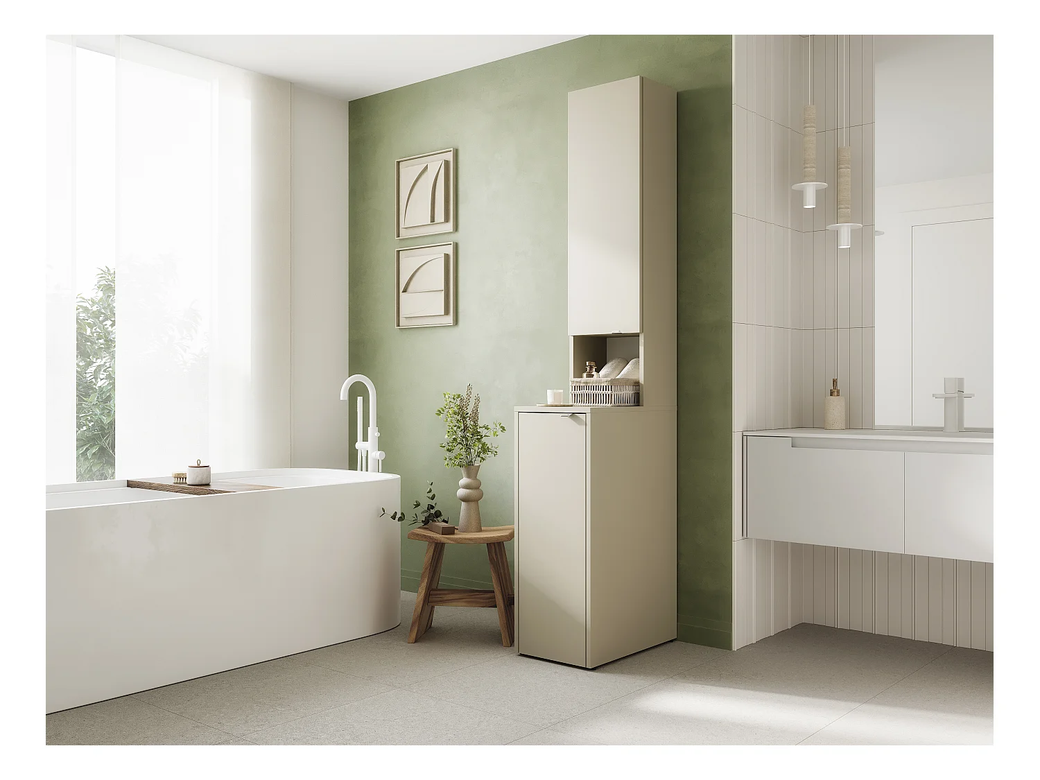 Armoire haute de salle de bain - 210 x 33 x 56 cm Armoire de rangement étroite pour salle de bain